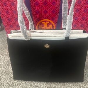 Tory Burch Black Tote Bag with Gold Logo